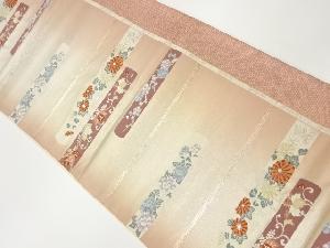 変わり横段に花々模様織出し袋帯